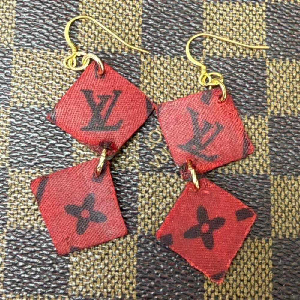Upcycled Designer Canvas Earrings - 925 Silver Hooks | French Luxury Jewelry - Picture 8 of 11